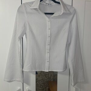 Princess Polly White Shirt with Black Pinstripes